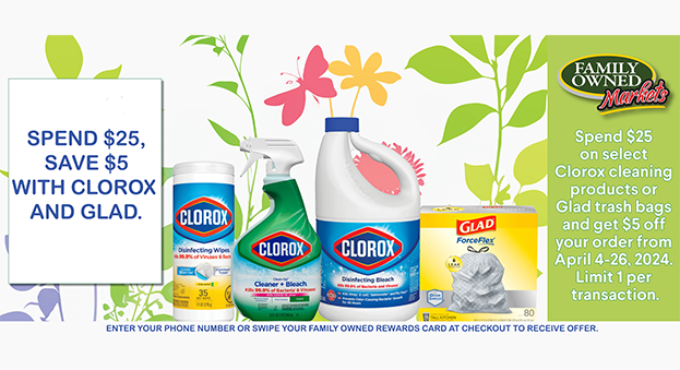 Spend $25, Save $5 with Clorox and Glad