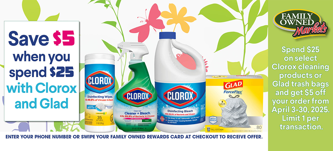 Save $5 when you spend $25 with Clorox and Glad